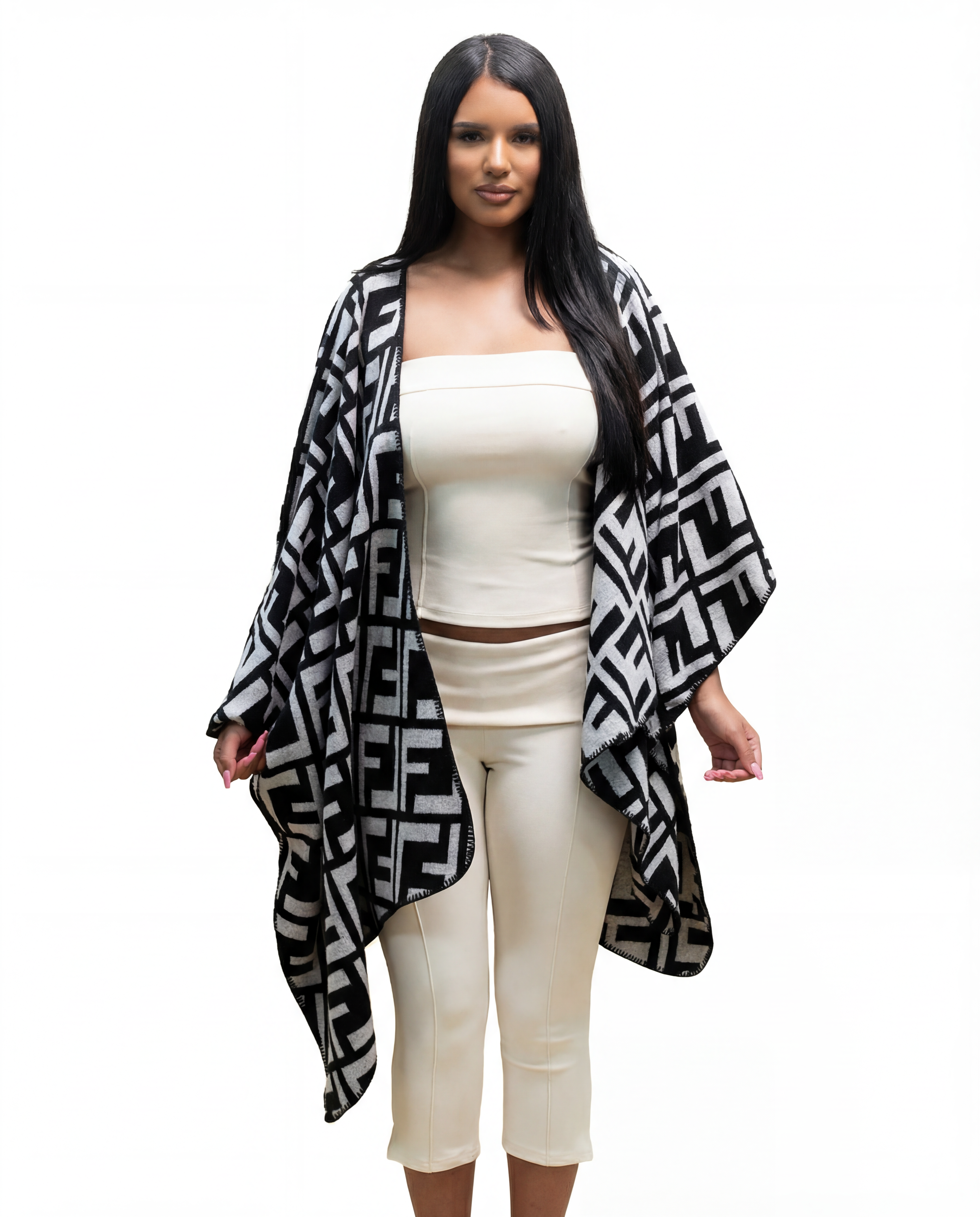 Fendy Knit Shawl Wrap (Black)