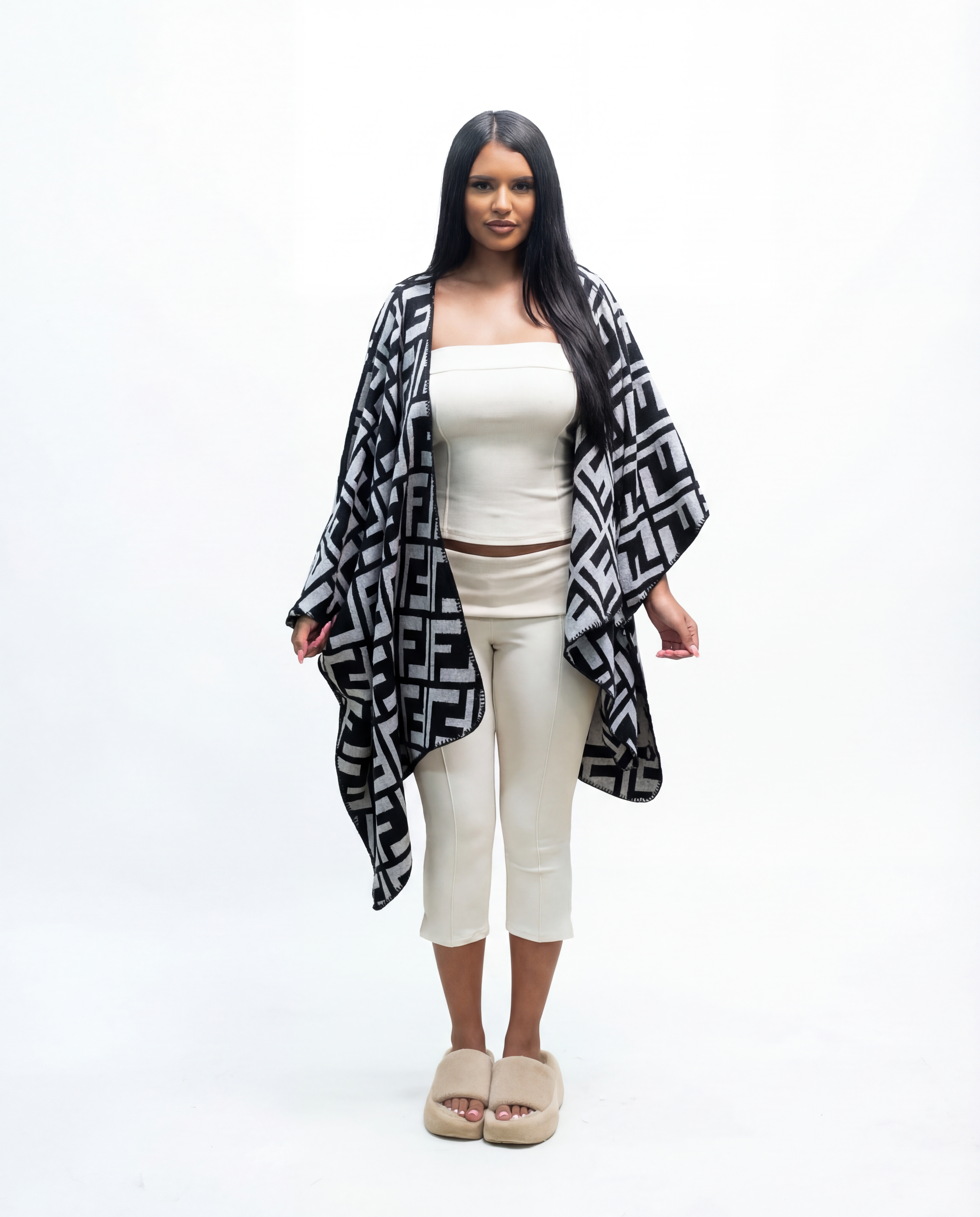 Fendy Knit Shawl Wrap (Black)